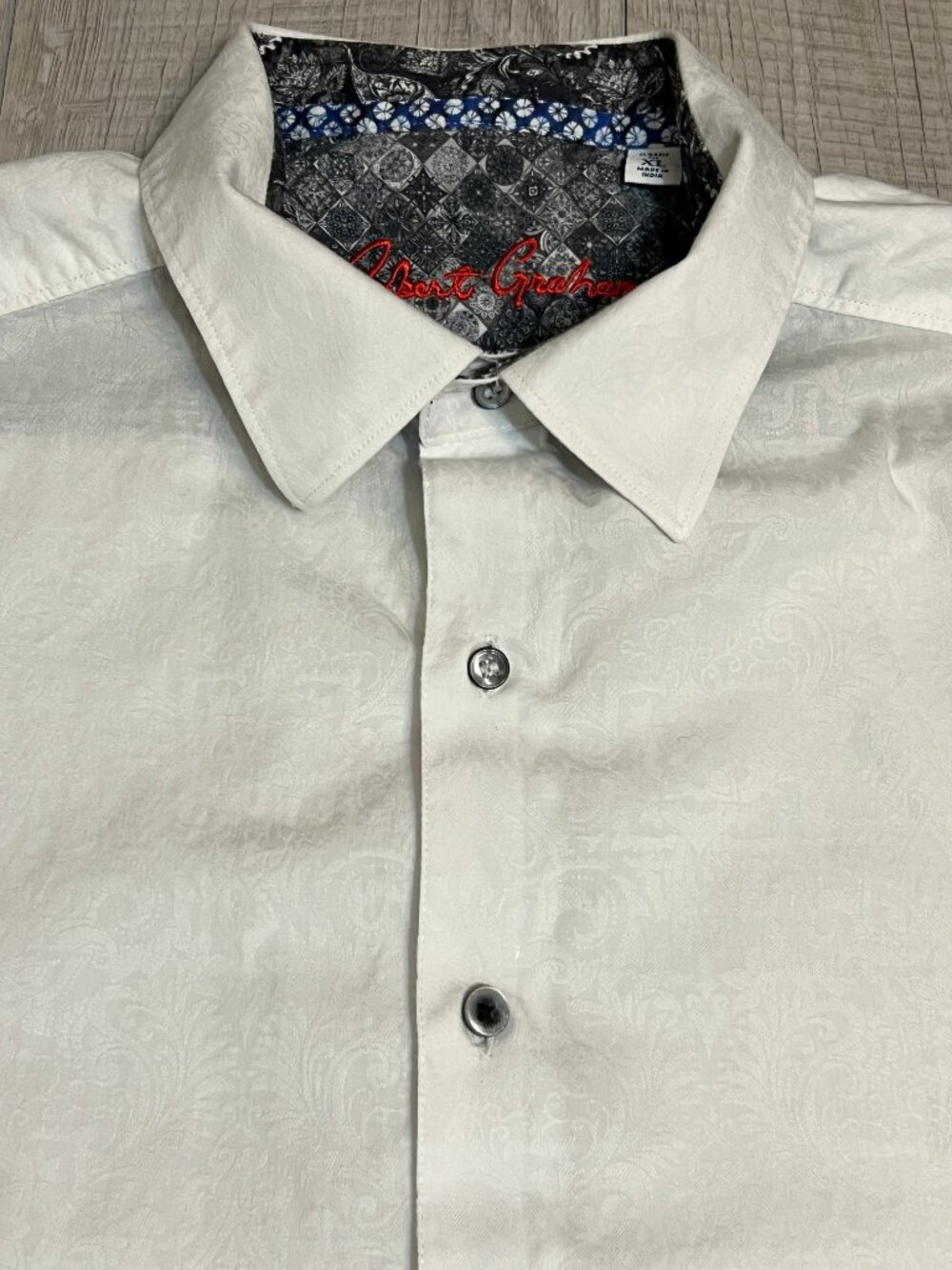 Robert Graham Classic Fit Short Sleeve White Dress Shirt XL Paisley Cotton